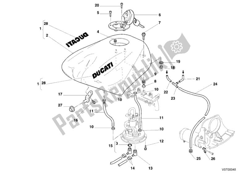 Alle onderdelen voor de Benzinetank van de Ducati Superbike 748 S 2000